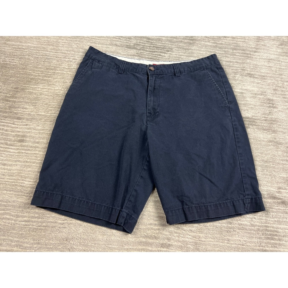 Merona Shorts Men 36 Navy Blue Chino Flat Front 100% Cotton Casual 9 Inch Inseam